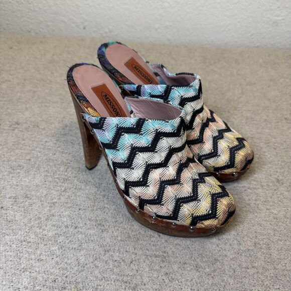 Missoni Clogs Women 38 Signature Print Slip On Mule Retro Boho Designer Luxury - Picture 1 of 10